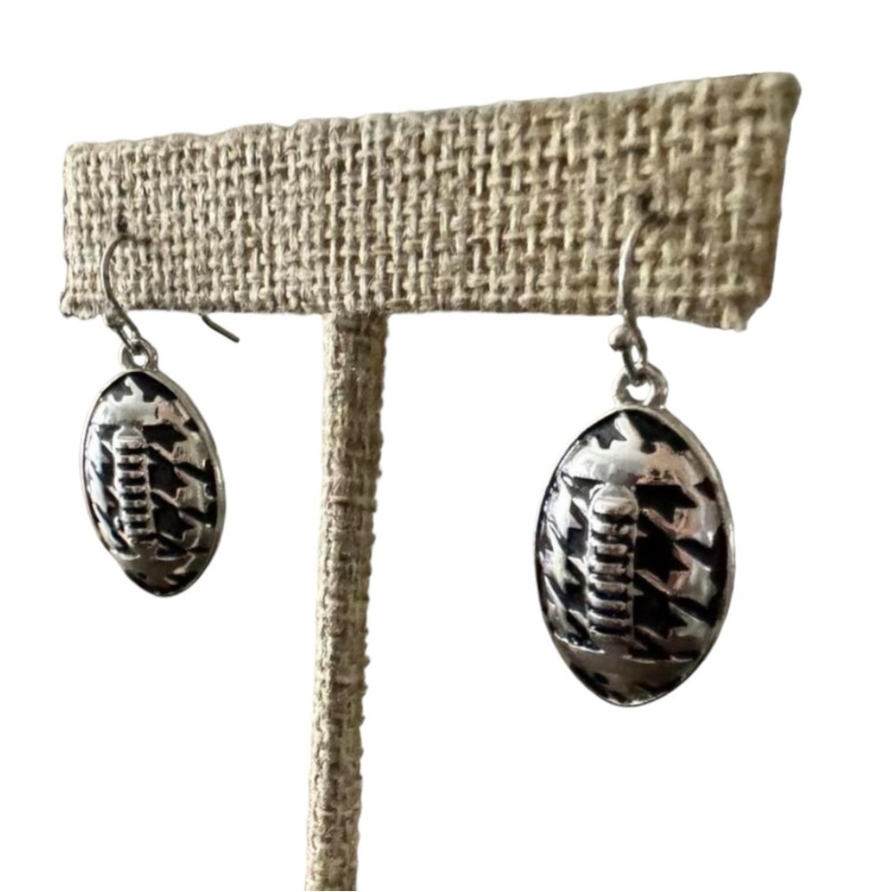 Silver‎ Tone Football Dangle Earrings